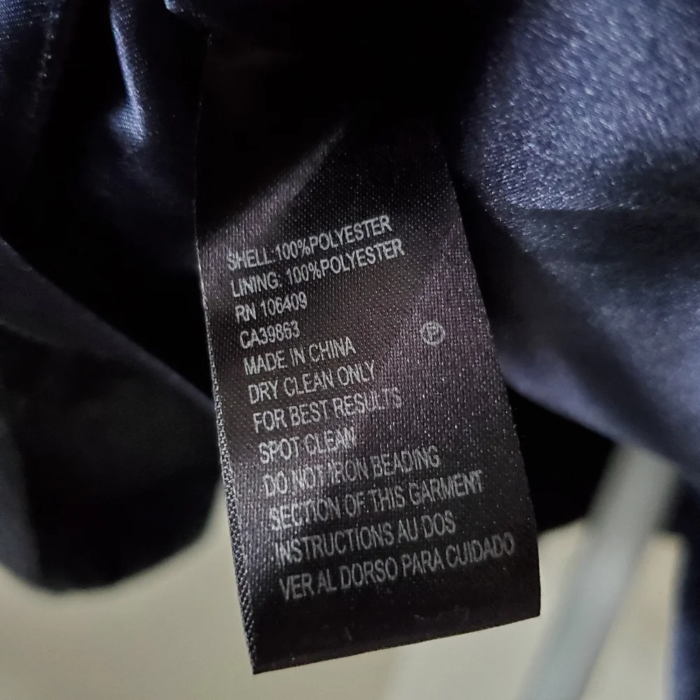 Tahari ASL Navy Blue Beaded Neckline Fit & Flare Dress Metallic Cocktail Size 4 - Picture 9 of 9